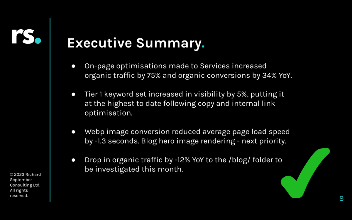 an example of an executive summary at the end of an seo report