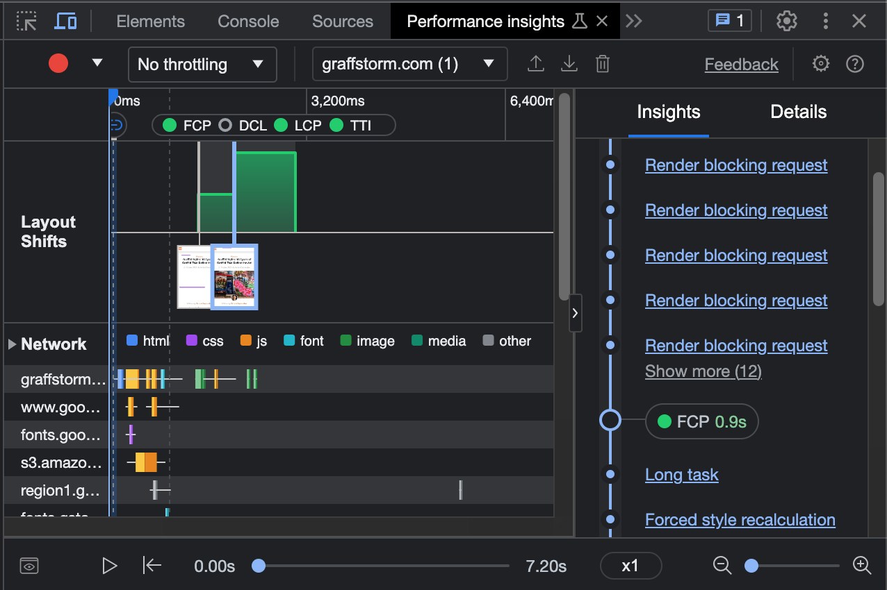 google performance insight developer tools report example