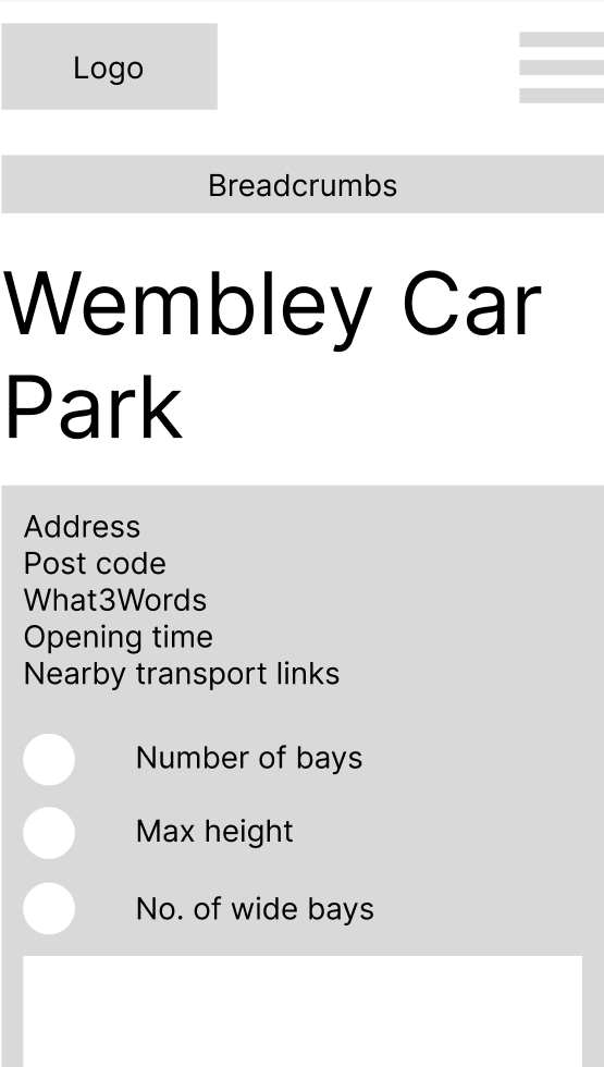 Wireframe of car park page in Figma